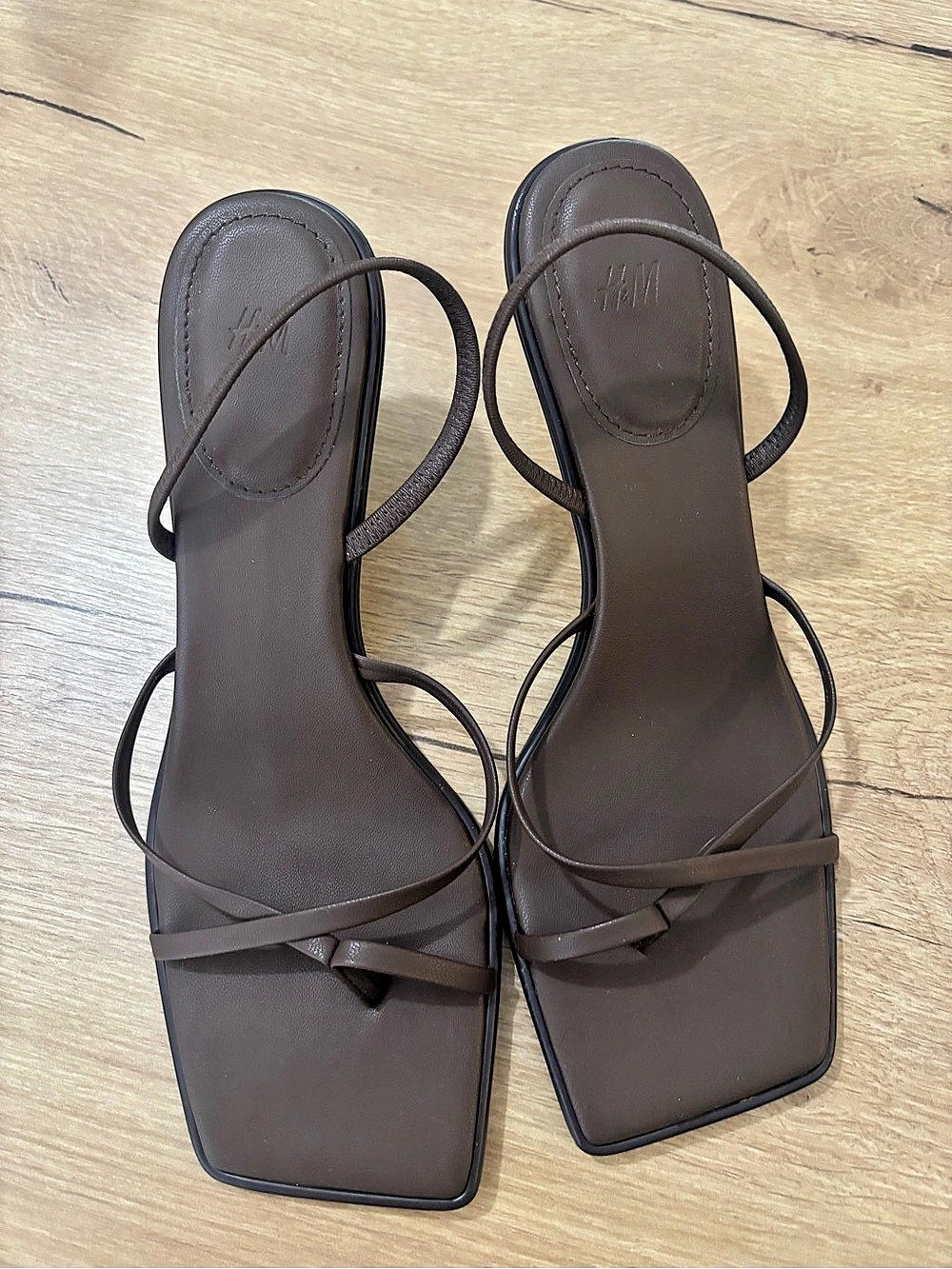 H&M Strappy Kitten-Heel Sandals Square Toe Brown EU 40/ sz 9